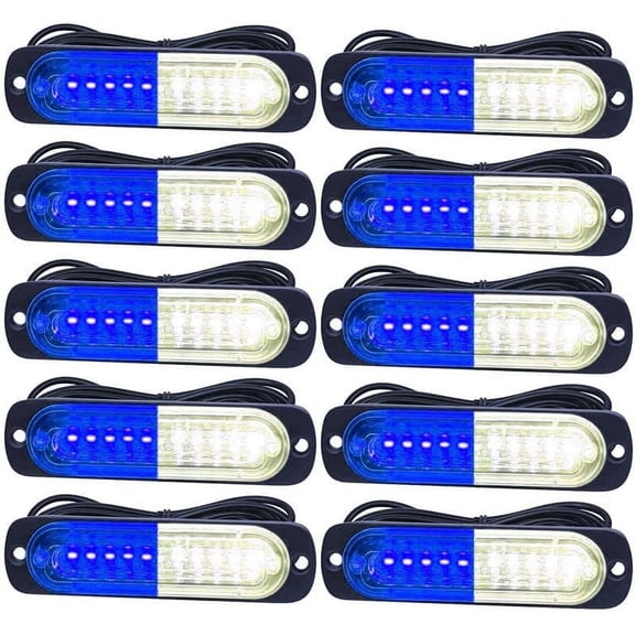 LINLIN LED Car Strobe Lights, 10 LED Emergency Strobe Lights niversal Surface Mount White/Blue Emergency Warning Hazard Flashing Strobe Light Bar for Off Road Vehicle, ATVs, Truck