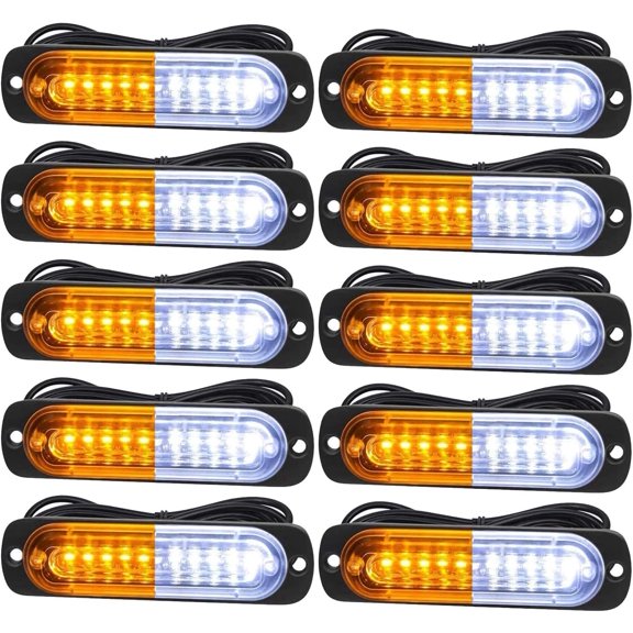 LINLIN LED Car Strobe Lights, 10 LEDEmergency Strobe LightsU niversal Surface Mount Amber/White Emergency Warning Hazard Flashing Strobe Light Bar for Off Road Vehicle, ATVs, Truck