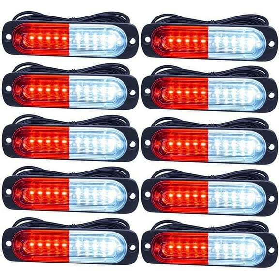 LINLIN LED Car Strobe Lights, 10 LEDEmergency Strobe LightsU niversal Surface Mount White /Red Emergency Warning Hazard Flashing Strobe Light Bar for Off Road Vehicle, ATVs, Truck