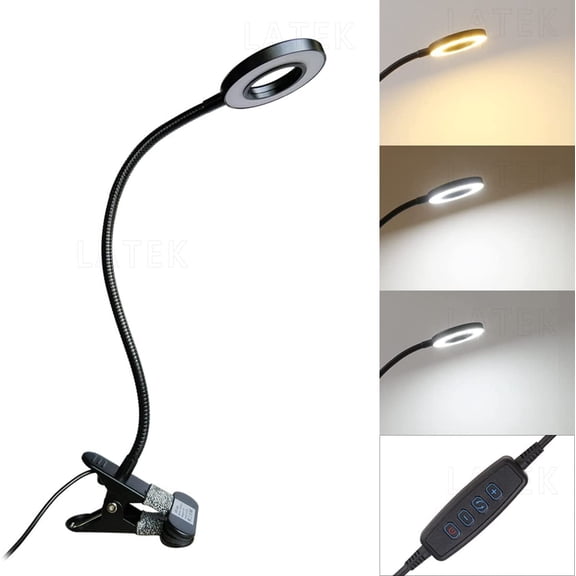 LINLIN LED Clip Light USB Bedside Clamp Lamp Flexible Dimmable, Clip on Reading Light with 3 Light Modes USB Powered LED Clip Desk Lamp for Reading Working Studying