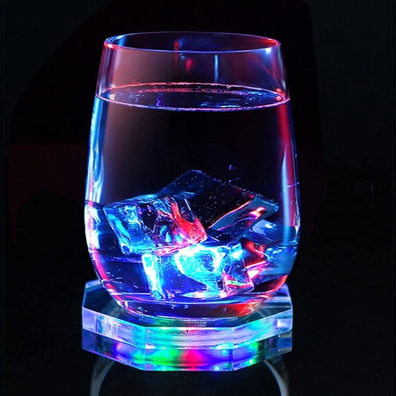 LINLIN LED Coaster, 4 Pcs LED Car Coasters Light Up Coaster led Coasters for Drinks Car LED Bottle Lights Bottle Glorifier Acrylic Luminous Coasters for Parties Weddings Bar