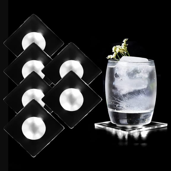 LINLIN LED Coaster, 4 Pcs LED Car Coasters Light Up Coaster led Coasters for Drinks Car LED Bottle Lights Bottle Glorifier Acrylic Luminous Coasters for Parties Weddings Bar
