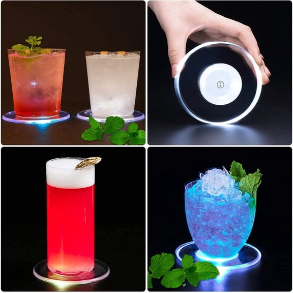 LINLIN LED Coaster, 6 Pcs LED Car Coasters Light Up Coaster led Coasters for Drinks Car LED Bottle Lights Bottle Glorifier Acrylic Luminous Coasters for Parties Weddings Bar