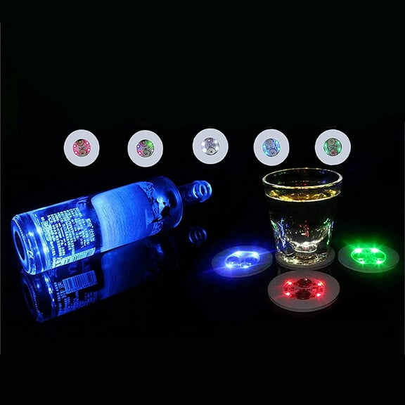 LINLIN LED Coaster Round Flash Cup Mat Sticker Lights for Wine Liquor Bottle,Drinks Party,Bar Party