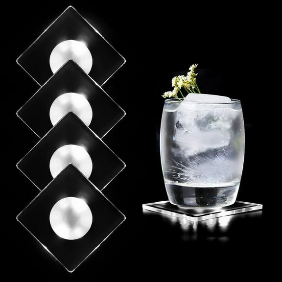 LINLIN LED Coasters for Drinks, ON/OFF Disposable Light Up Coasters, Daily Waterproof Acryl Beer Coasters Cocktail Coasters for Parties Weddings Bar Christmas Home Pub