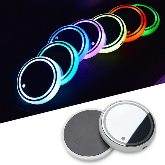 LINLIN LED Cup Holder Lights,2pcs LED Car Cup Light Luminous Coasters with 7 Colors USB Charging LED Cup Mat for Drink Coaster Accessories Interior Decoration Atmosphere Light. (No logo)