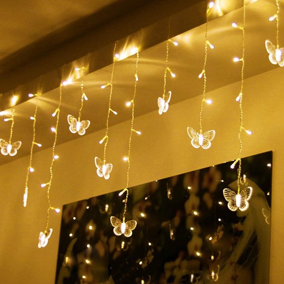 LINLIN LED Curtain Lights, 3.5M 16 Pcs Butterfly Curtain Fairy Lights USB Powered 8 Modes Butterfly Strings Light for Wedding Bedroom Party Window