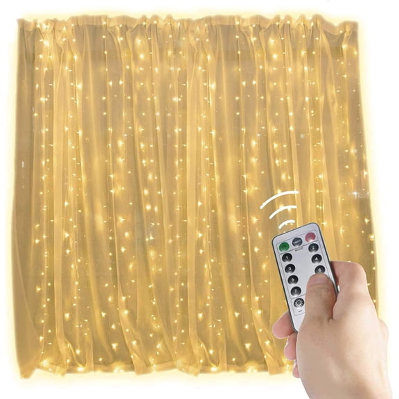 LINLIN LED Curtain Lights,300 LEDs Window Curtain Fairy Lights,3mX3m USB Copper Wire Lights,8 Modes String Lights with Remote Control for Party Wedding Home Garden Christmas Decoration