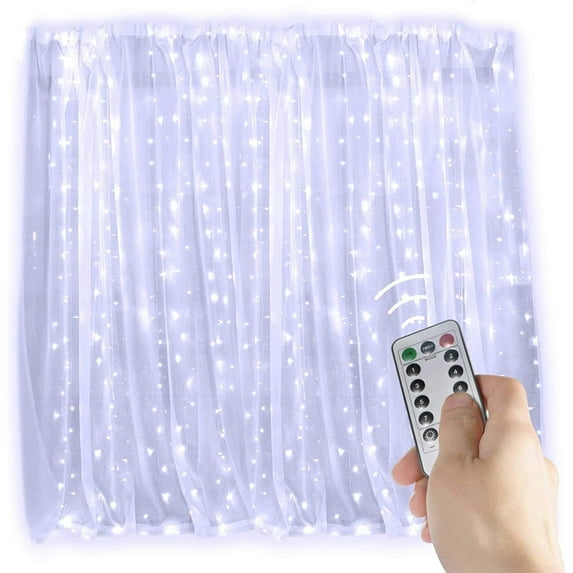 LINLIN LED Curtain Lights,300 LEDs Window Curtain Fairy Lights,3mX3m USB Copper Wire Lights,8 Modes String Lights with Remote Control for Party Wedding Home Garden Christmas Decoration