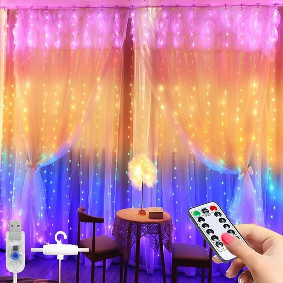 LINLIN LED Curtain Lights,3m*3m 300LED LEDs Window Curtain Fairy Lights,USB Copper Wire Lights,8 Modes String Lights with Remote Control for Party Wedding Home Garden Christmas Decoration