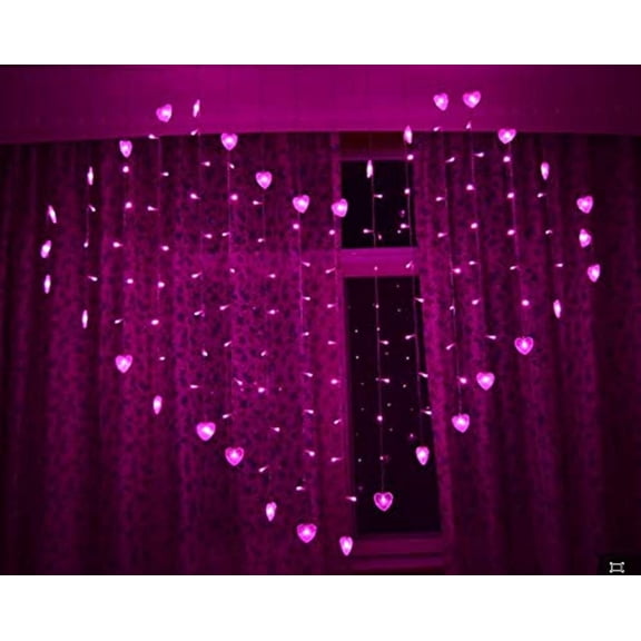 LINLIN LED Curtain Lights Indoor, 124 LED Curtain Lights Window Lights Fairy Light Waterproof Heart-Shaped Decorative Curtain Light with Remote 8 Mode for Home Decor