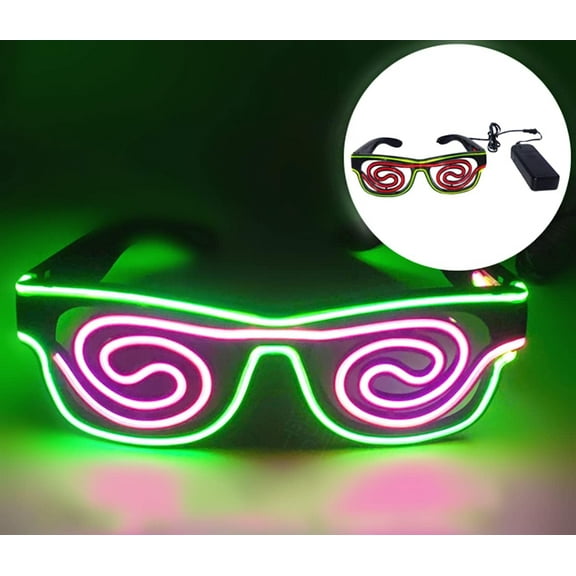 LINLIN LED Light Up Glasses, Neon Glasses LED Spiral Light Glasses Adjustable Flash Glasses with Wired Control Battery Case for Halloween Christmas Party