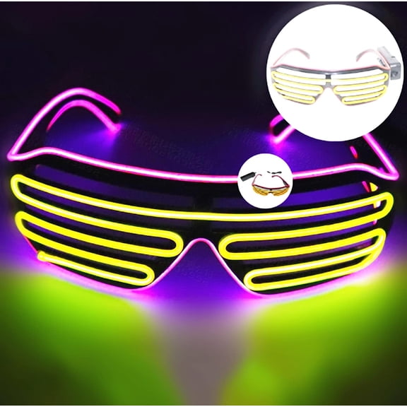 LINLIN LED Light Up Glasses, Neon Glasses Party LED Glasses Adjustable Flash Glasses with Wired Control Battery Case for Halloween Christmas Party