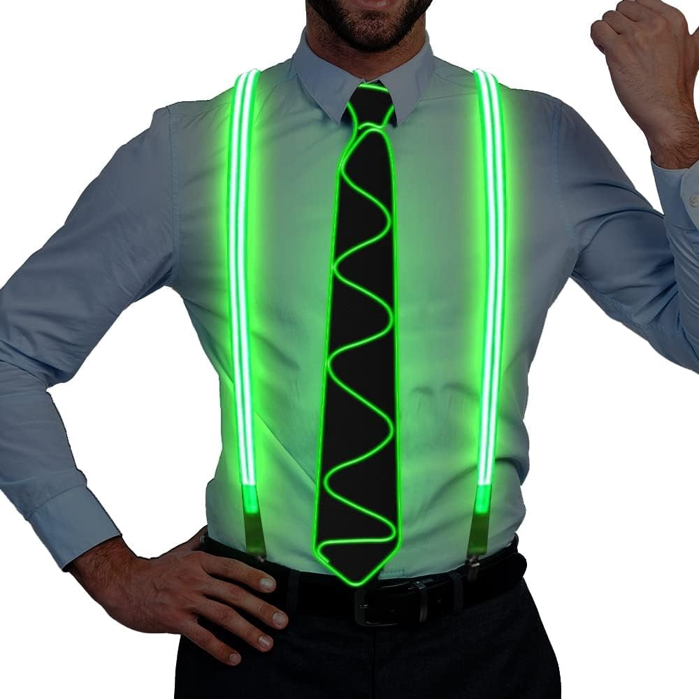 LINLIN LED Luminous Suspenders+LED Tie, Light Up LED Suspenders LED ...