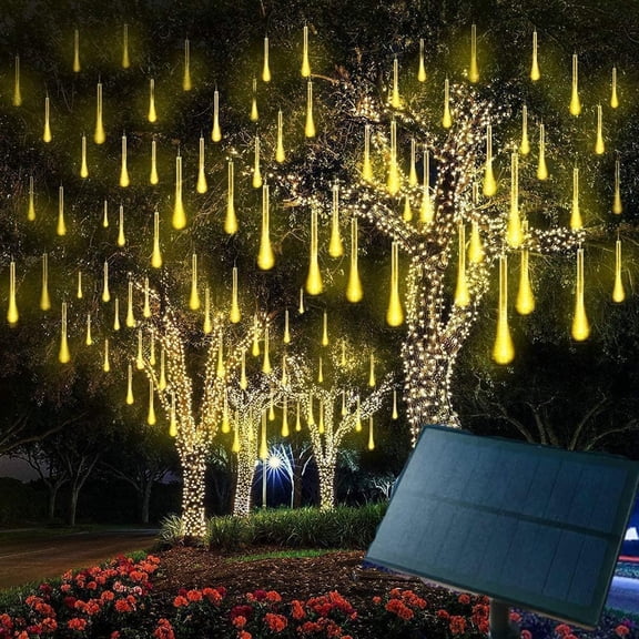 LINLIN LED Meteor Shower Solar Lights Outdoor, 50cm 8 Tubes Falling Rain Lights Solar Garden String Lights for Garden