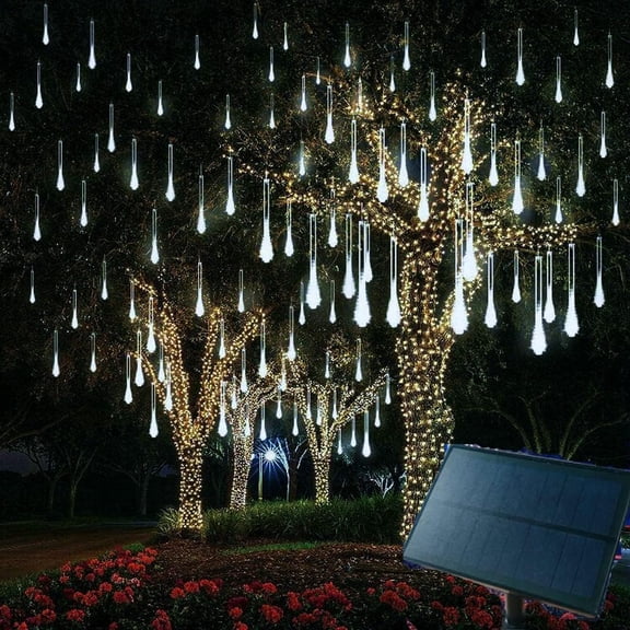 LINLIN LED Meteor Shower Solar Lights Outdoor, 50cm 8 Tubes Falling Rain Lights Solar Garden String Lights for Garden