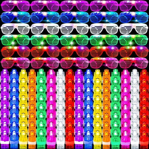 LINLIN LED Party Glasses and LED Finger Lights, 6 Pack LED Glasses 60 Pieces LED Finger Lights Party Favors Flashing Glasses LED Light up Luminous Neon Glasses