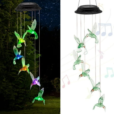 LINLIN LED Solar Wind Chime Light Color Changing Hummingbird Wind Chimes Lamp IP44 Waterproof LED Wind Chime Solar Lights Hanging Mobile Wind Bell Decoration for Home Garden Yard Gifts for Mom