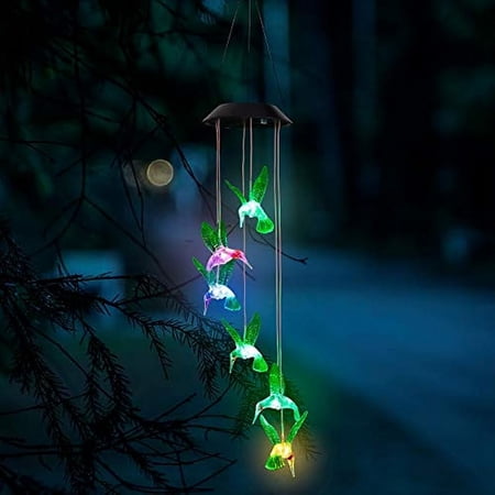 LINLIN LED Solar Wind Chimes, Changing Color Hummingbird Lamp Automatic Sensor Garden Spinner Outdoor Lights for Home Party Decorations