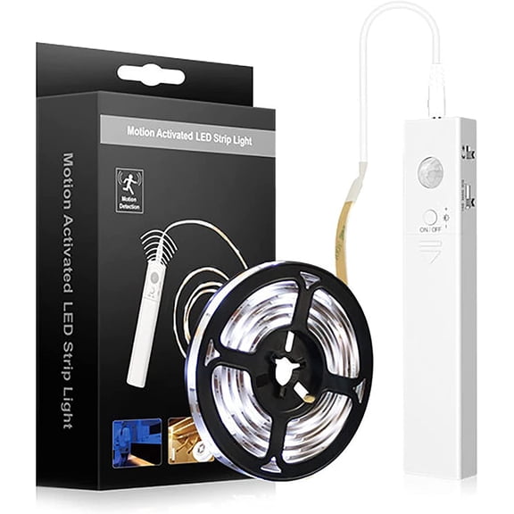 LINLIN LED Strip Lights Battery Operated, Waterproof Dimmable LED Light Strip with Motion Sensor Cuttable Flexible Tape Lights for Bedroom Mirror Vanity, Under Cabinet, Kitchen