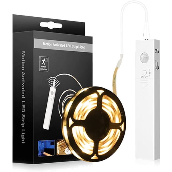 LINLIN LED Strip Lights Battery Operated, Waterproof Dimmable LED Light Strip with Motion Sensor Cuttable Flexible Tape Lights for Bedroom Mirror Vanity, Under Cabinet, Kitchen