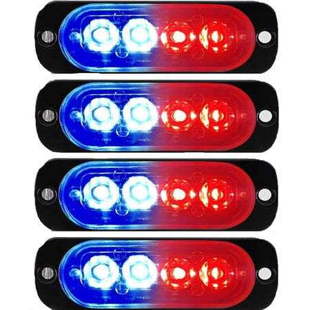 LINLIN LED Strobe Light, 4pcs Emergency Flashing Lights 4LED Warning Flashing Light Hazard Bar Beacon Surface Mount for Truck Car Lamp 12V/24V
