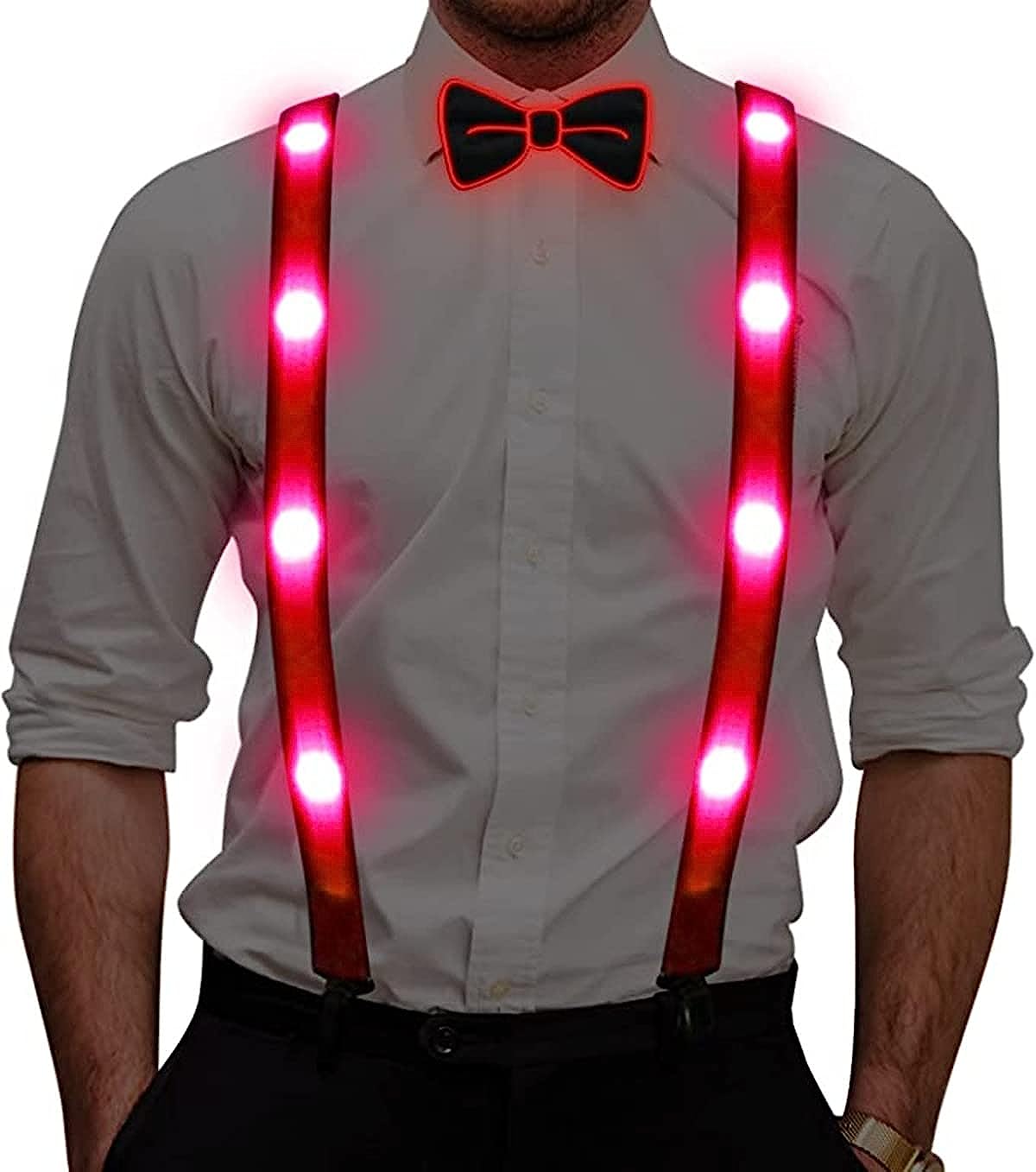 LINLIN LED Suspenders, Bow Tie and Suspenders Set, Adjustable Y Shape ...