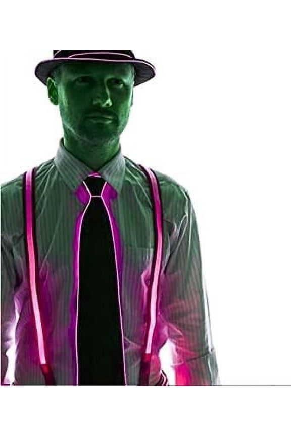 LED Tie, Light Up Men's LED Suspenders and Tie LED Party Hat Disco Top Hat Light Up Hat for Music Festival Party