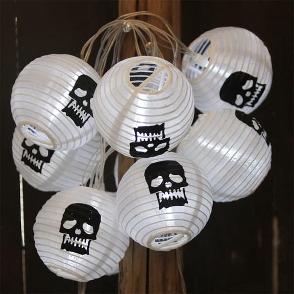 LINLIN Lantern String Lights, 10 LED Halloween Decorative Lantern Fairy Lights, Battery Powered with Paper Lantern Holiday Lights for Halloween Spooky Home Decoration Party
