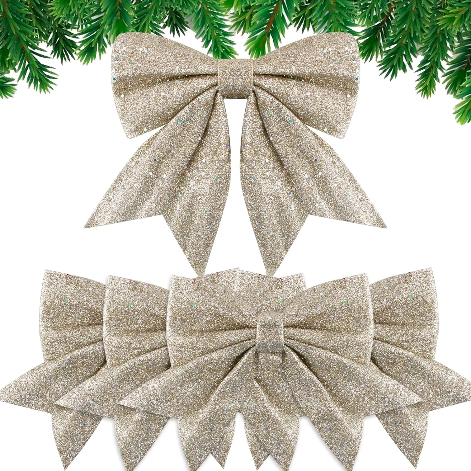 LINLIN Large Gold Glitter Bows for Christmas Tree Decoration- 5PCS Christmas Decorative Bows Christmas Tree Bow Christmas Bows Decorative Xmas Decor Wreath Ornament