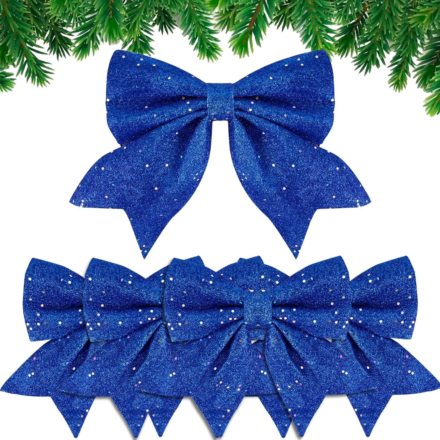 LINLIN Large Gold Glitter Bows for Christmas Tree Decoration- 5PCS Christmas Decorative Bows Christmas Tree Bow Christmas Bows Decorative Xmas Decor Wreath Ornament