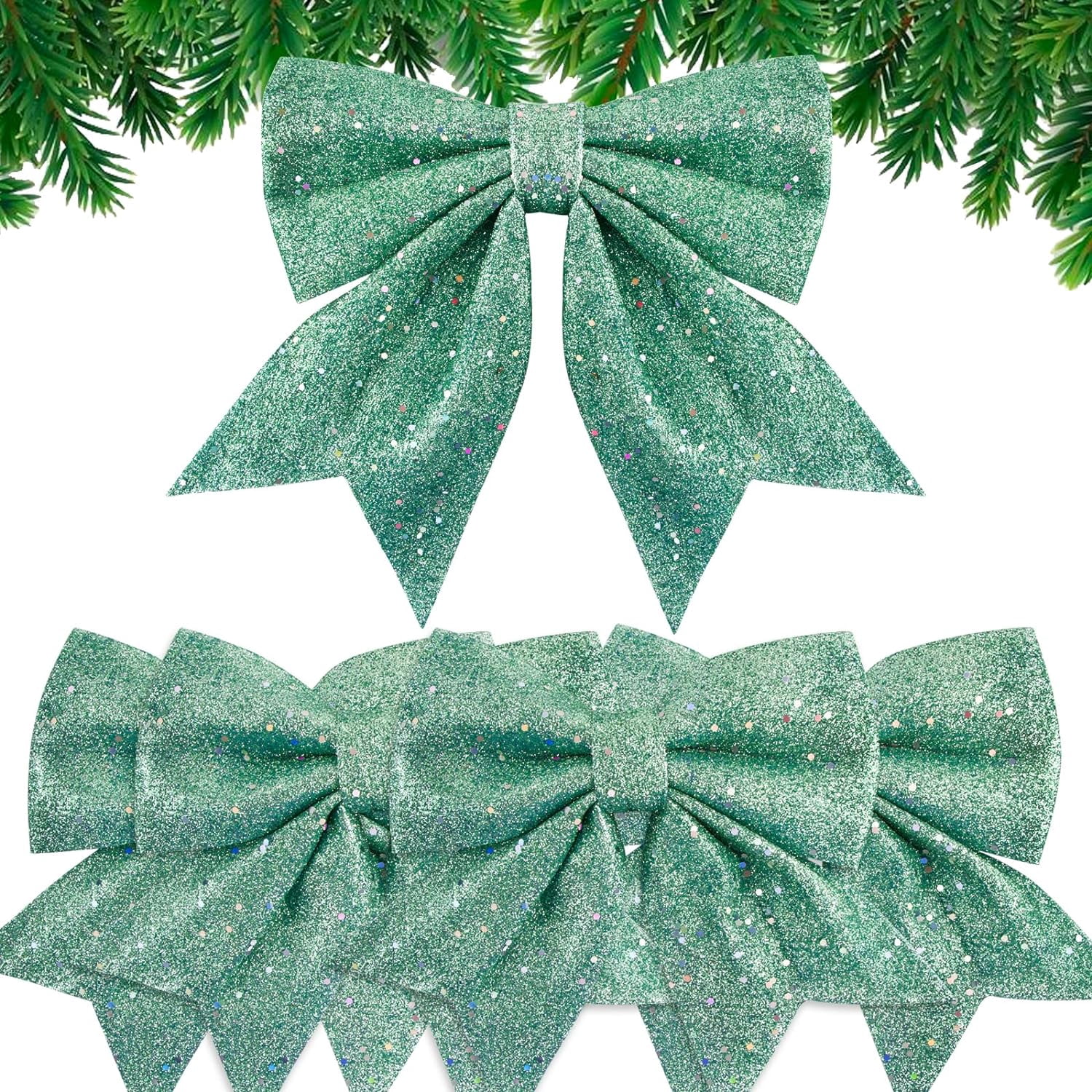 LINLIN Large Gold Glitter Bows for Christmas Tree Decoration- 5PCS Christmas Decorative Bows Christmas Tree Bow Christmas Bows Decorative Xmas Decor Wreath Ornament