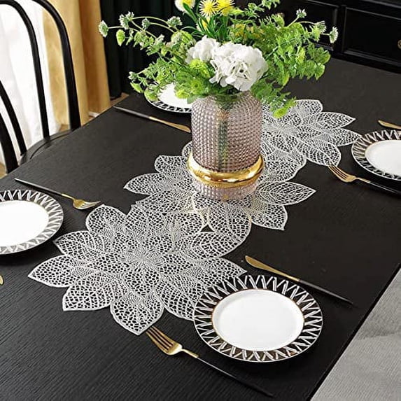 LINLIN Leaf Shaped Placemats PVC Hollow Table Runner Non-slip Decorative Table Mats Placemat for Home Party Kitchen Dining Wedding Decor
