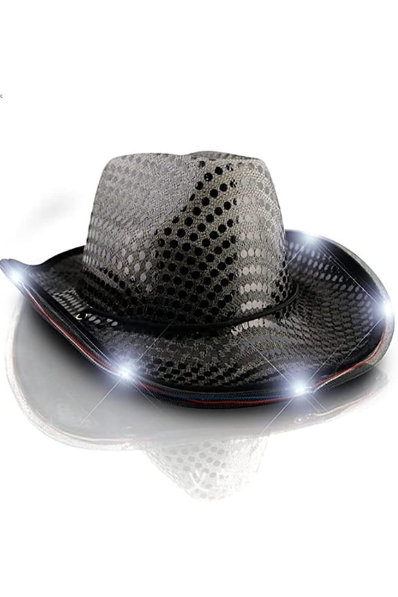 Light Up Cowboy Hat, Led Hat Cowboy Sequin Party Cap Flashing Light Up Dance Party