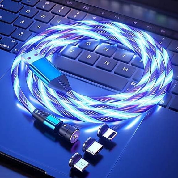 LINLIN Light Up LED Magnetic 3 in 1 USB Charging Cable iProduct Android Charger Cord Magnet Tips Type C Android iOS,1M/2M Car Charger Cable