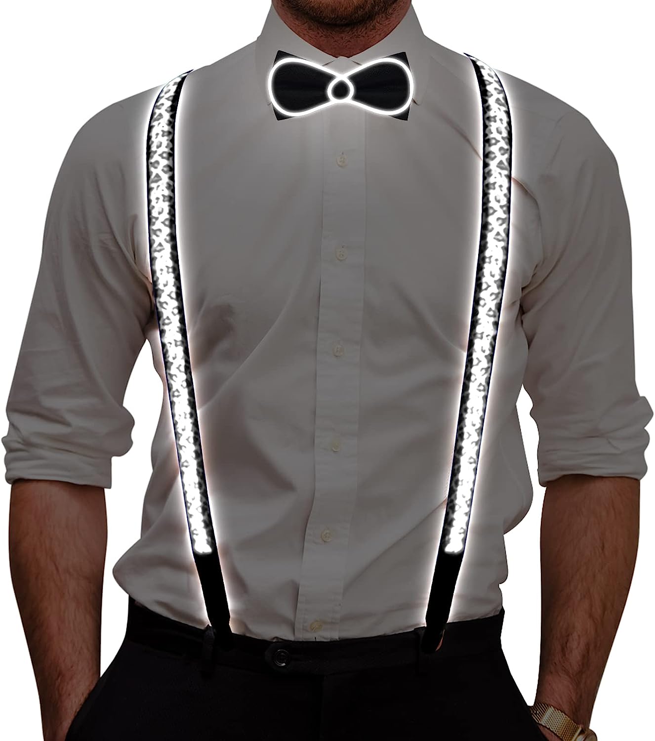 LINLIN Light Up Suspenders LED Suspenders, Bow Tie and Suspenders Set ...