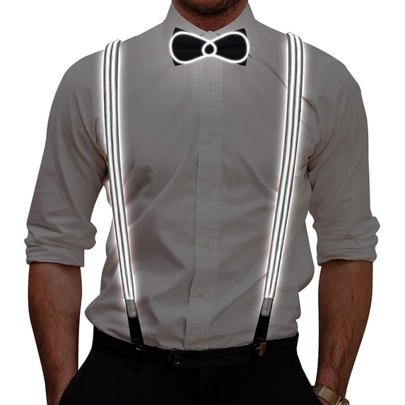LINLIN Light Up Suspenders LED Suspenders, Bow Tie and Suspenders Set for Men Christmas Party Costume