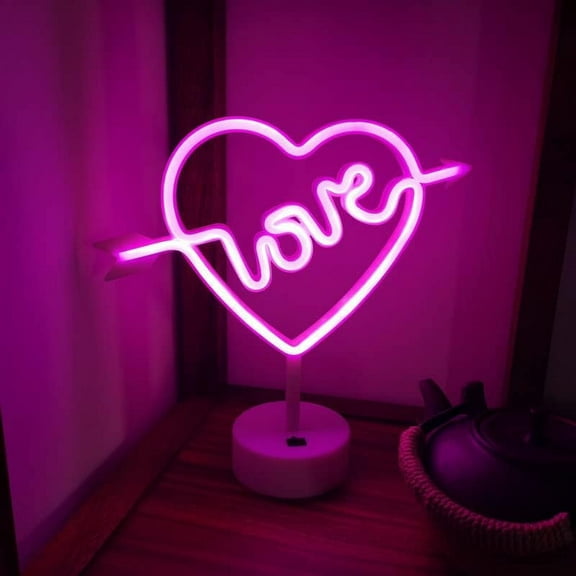 LINLIN Love-Neon Light Sign, LED Neon Sign with Holder Base Table Lamps, Battery/USB Neon Lights for Room Party Table Art Decorative Signs