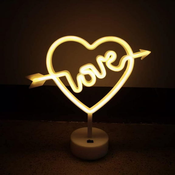 LINLIN Love-Neon Light Sign, LED Neon Sign with Holder Base Table Lamps, Battery/USB Neon Lights for Room Party Table Art Decorative Signs