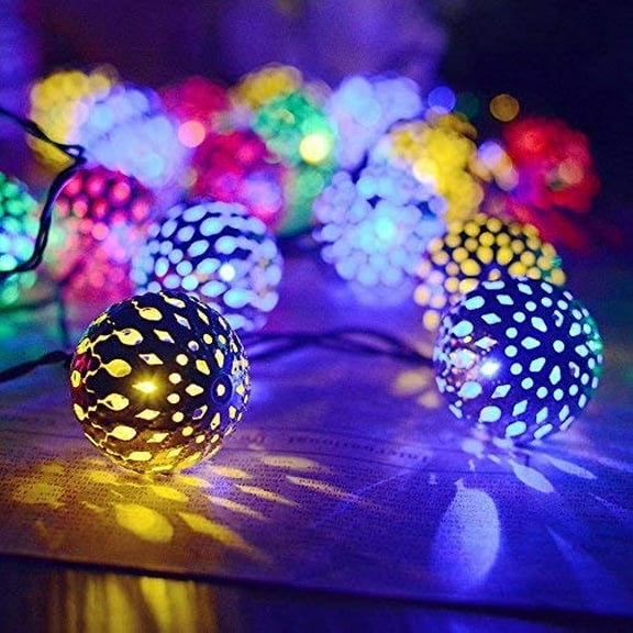 LINLIN Metal Ball String Lights, Solar Morocco String Lights 3.5M 12LED Metal Ball String Lights Indoor Outdoor Fairy Globe String Lights
