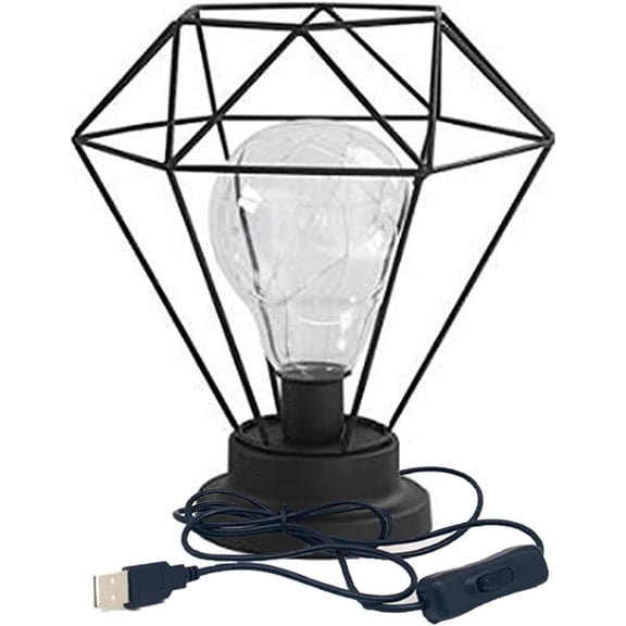 LINLIN Metal Shade Table Lamp,Geometric Diamond Shape Edsion Bulb Night Light Desk Light USB Powered Ambient Lights for Bedroom Wedding Christmas Home Decoration