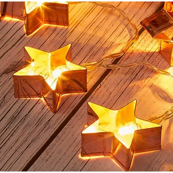 LINLIN Metal String Lights, 3M 20 LEDs Geometric String Lights Rose Gold String Lights Battery Powered Operated Diamond Fairy String Lights for Christmas Home Party Decoration
