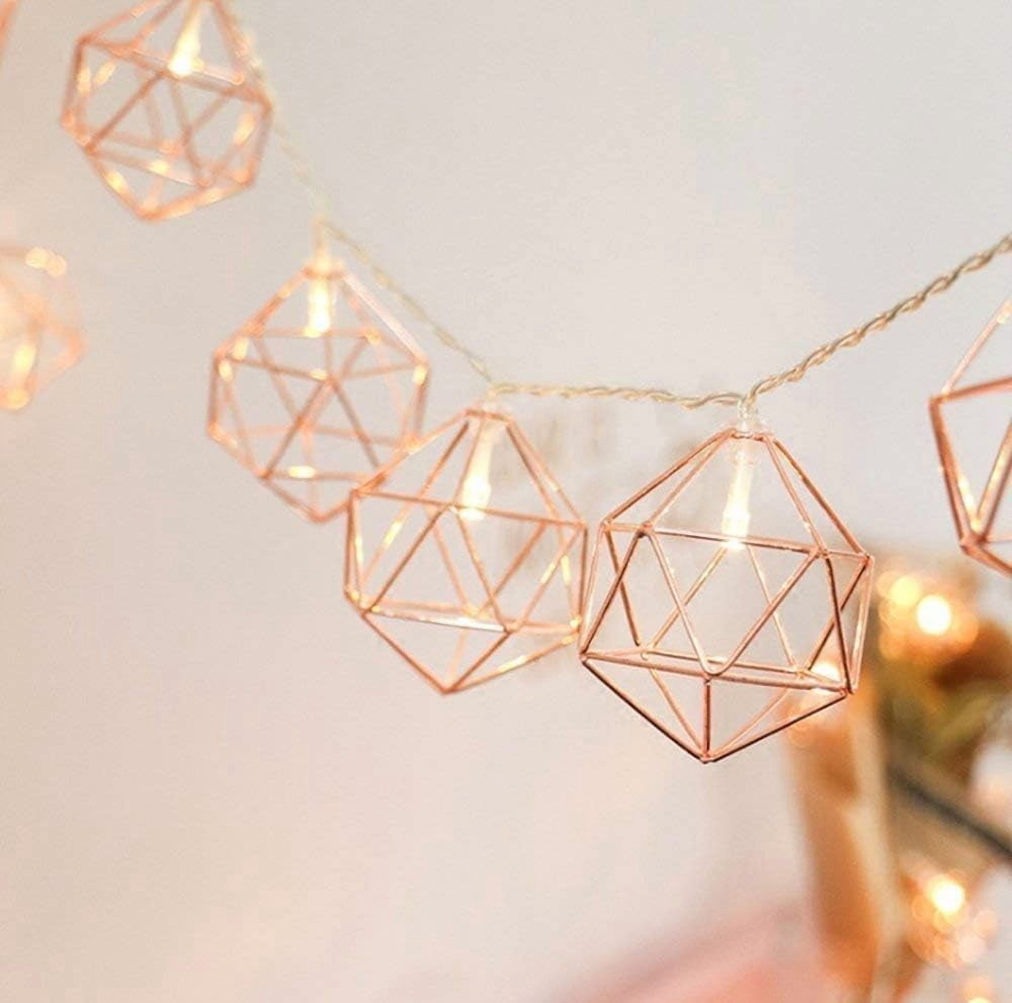 LINLIN Metal String Lights, 3M 20 LEDs Geometric String Lights Rose ...