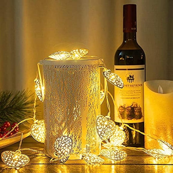 LINLIN Metal String Lights, 5M 40 LEDs Geometric String Lights Metal Heart String Light Battery Powered Diamond Fairy String Lights for Christmas Home Party Decoration