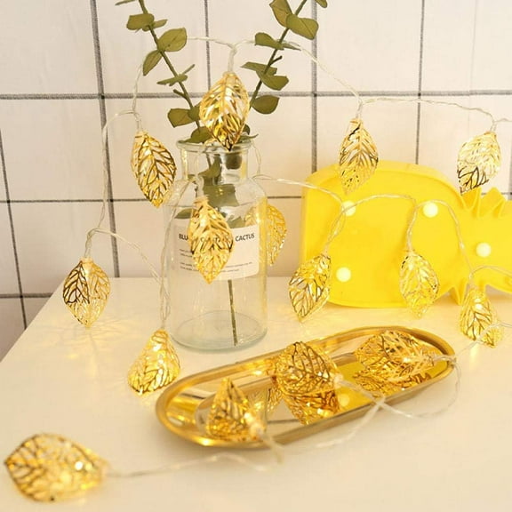 LINLIN Metal String Lights, 6M 40 LEDs Golden Metal Leaf Light Battery Operated Diamond Fairy String Lights for Christmas Home Party Decoration