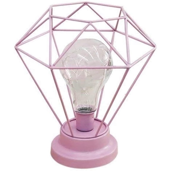 LINLIN Metal Table Lamp,Diamond Shape Desk Bedside lamp Battery Powered Bulb Desk Lamp Creative Night Light Decorative Lighting for Bedroom,Hotel,Cafe Bar