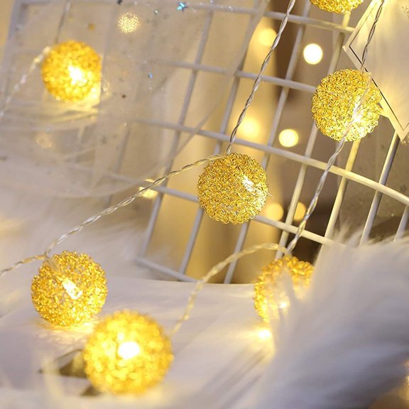 LINLIN Moroccan Ball Light String Rose Gold,10ft 20LED Geometric Metal Fairy Lights Indoor Decorative Lights Battery Powered String Lights for Home Bedroom Garden Wedding Party