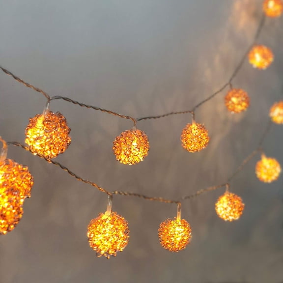 LINLIN Moroccan Ball Light String Rose Gold,10ft 20LED Geometric Metal Fairy Lights Indoor Decorative Lights Battery Powered String Lights for Home Bedroom Garden Wedding Party