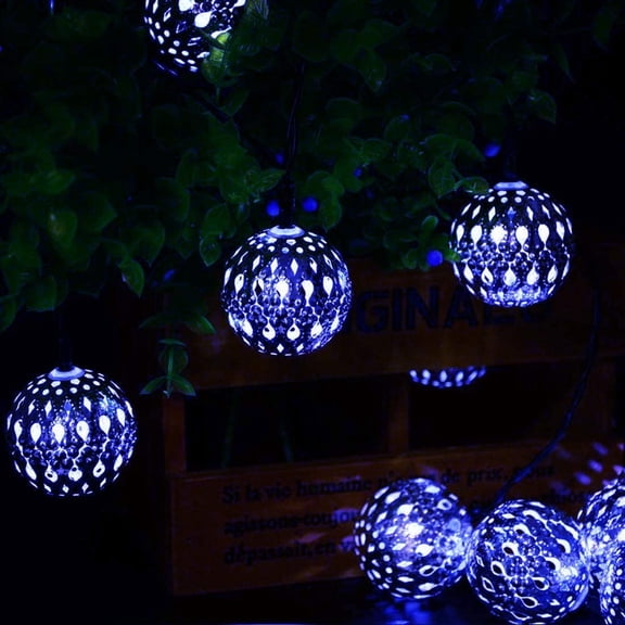 LINLIN Moroccan String Light, 3.5m 12LED Solar Moroccan Ball Outdoor String Lights Solar Metal Ball Lights Waterproof for Garden