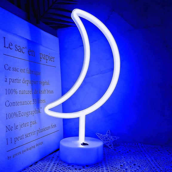 LINLIN Neon Sign, Moon Neon Sign LED Neon Light Night Lamp USB Battery Powered Led Neon Light Sign Bedroom Wall Decor